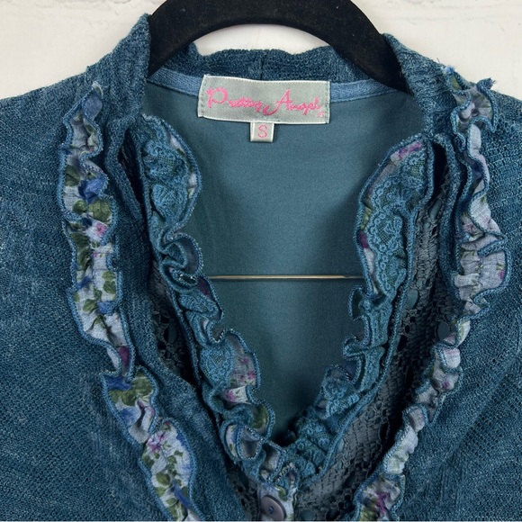 Pretty Angel Women’s Button Up Linen Blend Cardigan Blouse Blue Whimsigoth Small - Picture 7 of 13